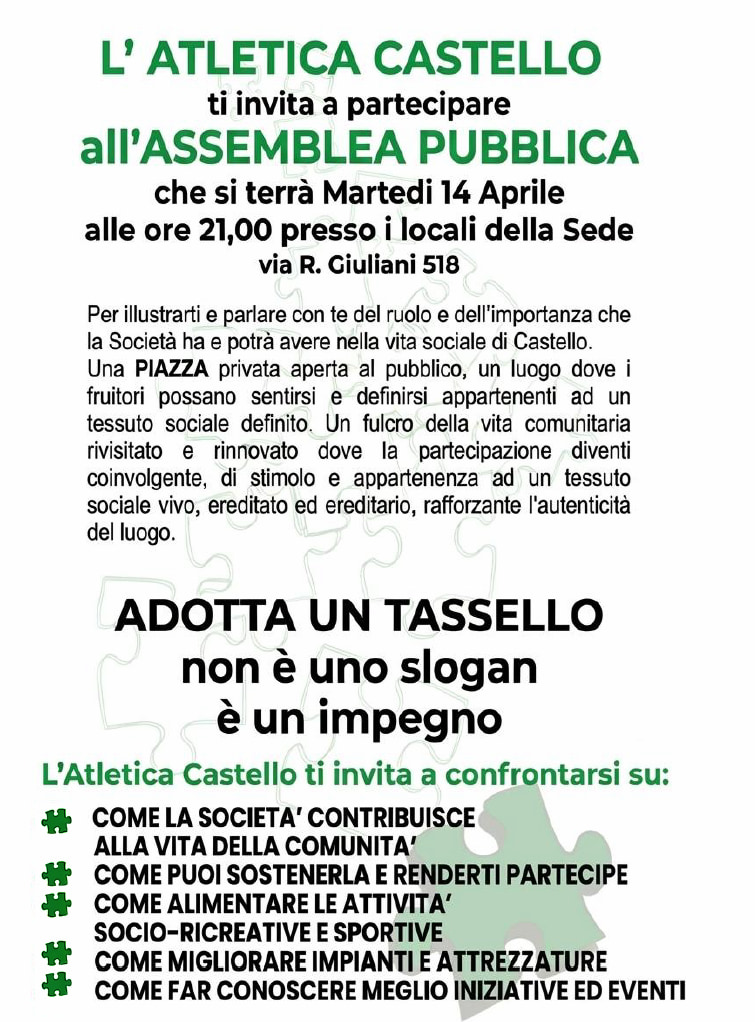 L'Atletica Castello si apre ai cittadini: assemblea pubblica per crescere insieme 3 Locandina assemblea pubblica Atletica Castello
